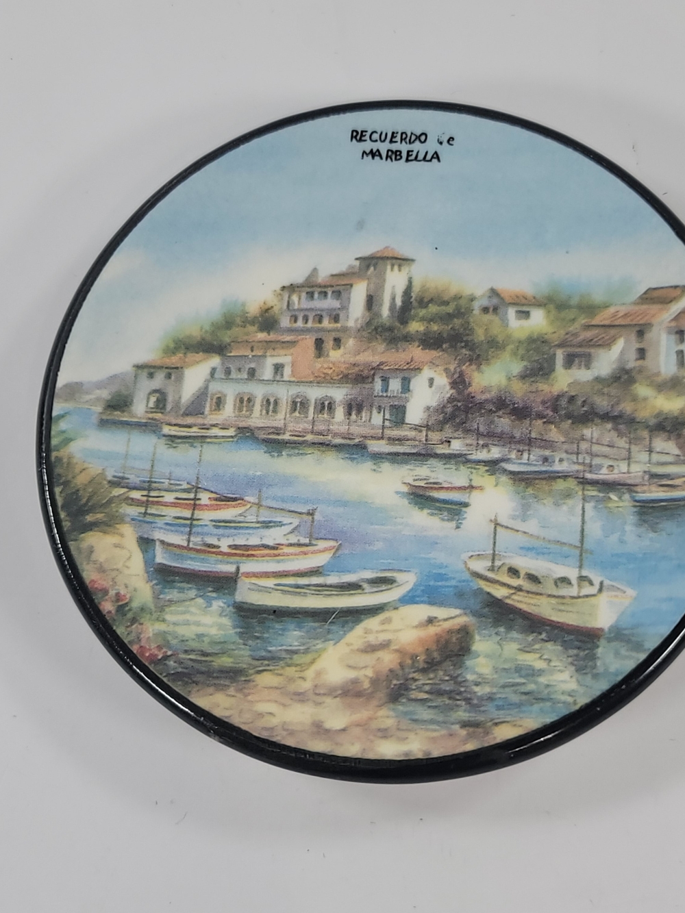 Recuerdo de Marbella Coastal Harbor Scenery Porcelain Trinket Dish
